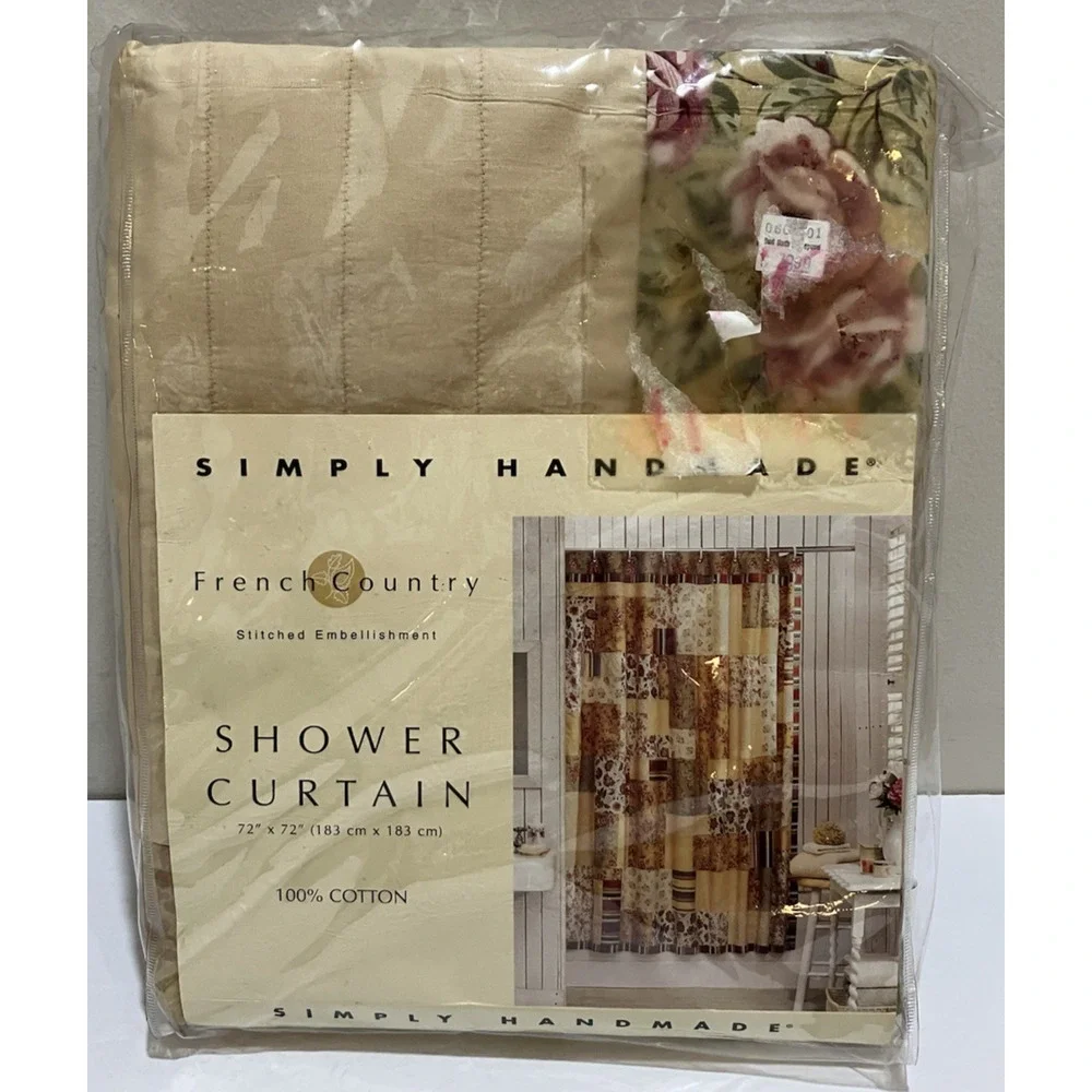 French Country Shower Curtain Brown Green Floral Fabric Cottage Simply Handmade
